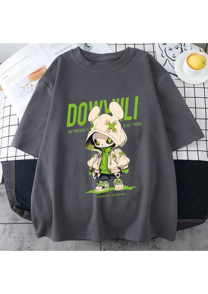 Moda Karikatür Grafik T-Shirt Kadın Erkek Kısa Kollu Pamuk Boy T-Shirt Kadın Anime Streetwear