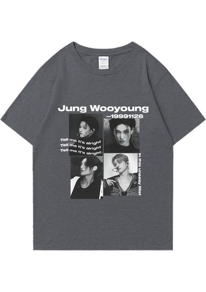 Bts Ateez Wooyoung Grafik Siyah Tişört Erkek Kadın Moda Vintage Boy Kısa Kollu T Shirt