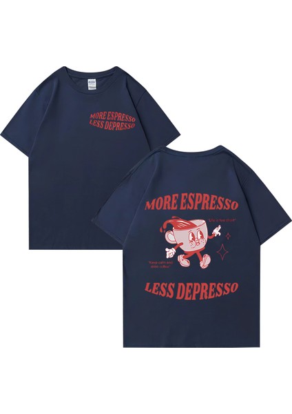 Daha Espresso Az Depresso Meme T Shirt Komik Erkek Kadın Vintage Karikatür T-Shirt Pop Art Pa