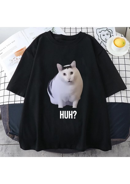 Kedi Ha Diyor? Komik Meme Baskı T-Shirt Erkekler Kadınlar 100% Pamuk Streetwear Vintage Kısa