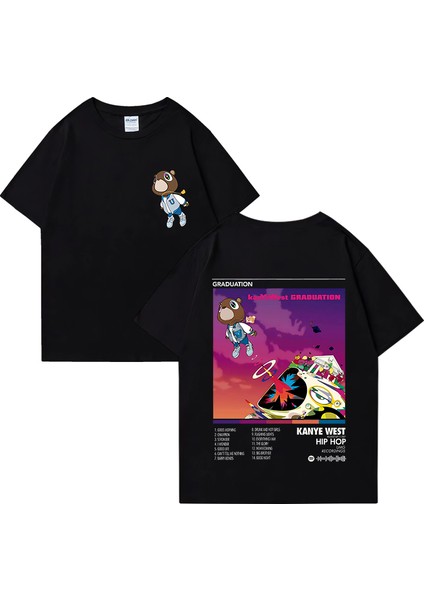 Rapçi Kanye West Mezuniyet Müzik Albümü Grafik T Shirt Erkek Kadın Hip Hop Streetwear Gevşek