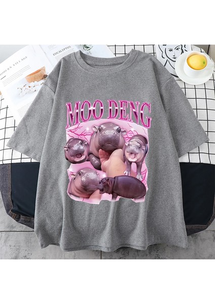Tayland Yılında Moo Deng Bouncy Domuz Bebek Komik Meme T-Shirt Erkekler Kadınlar Kawaii T-Shi