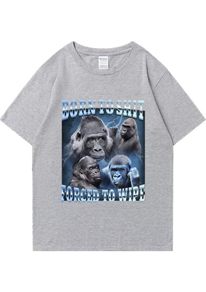 Komik Anime Bok Olmak Zorla Goril Grafik T Shirt Retro Kısa Kollu O-Boyun T-Shirt Erkek Kadın