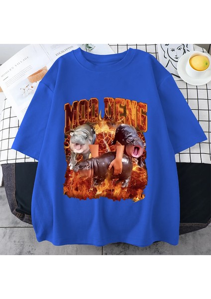 Sıcak Vintage Bebek Hippo Moo Deng Tutun Ben Aşırı Uyarılmış Komik Meme T-Shirt Erkek Kadın T