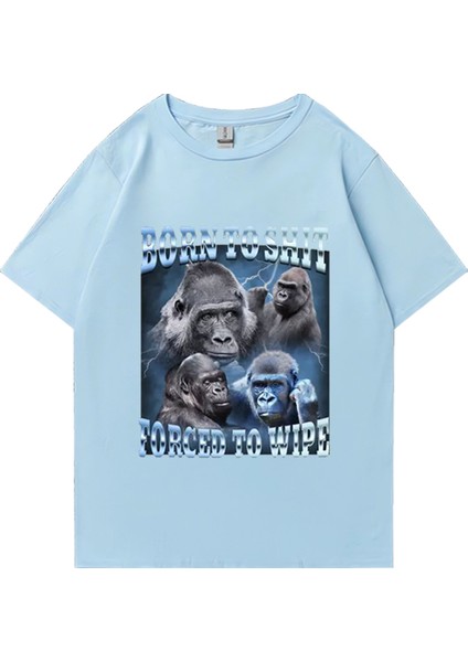 Komik Anime Bok Olmak Zorla Goril Grafik T Shirt Retro Kısa Kollu O-Boyun T-Shirt Erkek Kadın