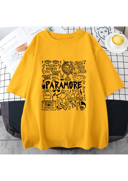 Rock Band Paramore Doodle Sanat Tur Vintage Albümü Baskı T Shirt Rahat Sokak Hip Hop Top