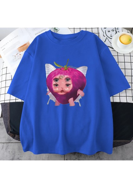 Melanie Martinez Çilek Sevimli Grafik T Shirt Yeni Erkek Kadın's Kawaii Gevşek Giysiler Kısa