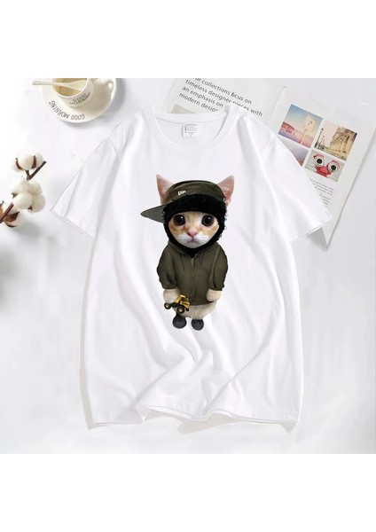 Tonka T Shirt ile Yeat Kitty Erkekler Komik Sevimli Kedi Grafik Tee % Baskılı Tişört Pamuk Te