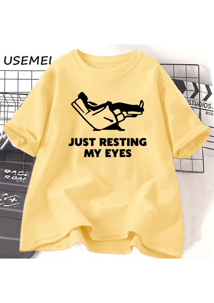 Sadece Gözlerimi Dinlenme T Komik Yorgun Baba Baba Erkek T-Shirt Yaz Pamuk Kısa Kollu