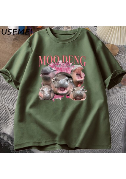 Moo Deng Fan Kulübü T Shirt Erkekler Komik Pamuk Tayland Kısa Kollu T-Shirt Erkek Tasarımcı K