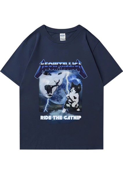 Meowtallica Plde Catnlp Komik Kedi Meme T-Shirt Erkek Kadın Moda Pamuk Kısa Kollu T-Shirt Yaz