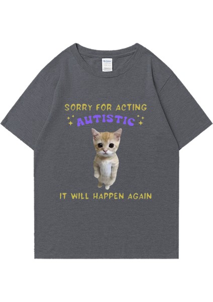 Sıcak Satış Otizm Kedi Komik Grafik Baskı T-Shirt Erkek Kadın Casual Tops Kısa Kollu Giysiler