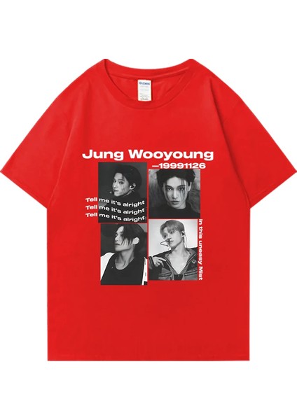Bts Ateez Wooyoung Grafik Siyah Tişört Erkek Kadın Moda Vintage Boy Kısa Kollu T Shirt
