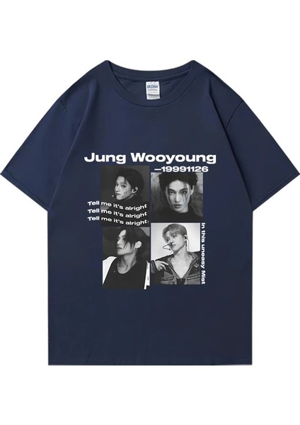 Bts Ateez Wooyoung Grafik Siyah Tişört Erkek Kadın Moda Vintage Boy Kısa Kollu T Shirt