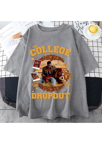 Vintage Stil Rap Kanye West Koleji Bırakma T Shirt Erkekler Kadınlar Sıcak Satış Streetwear G