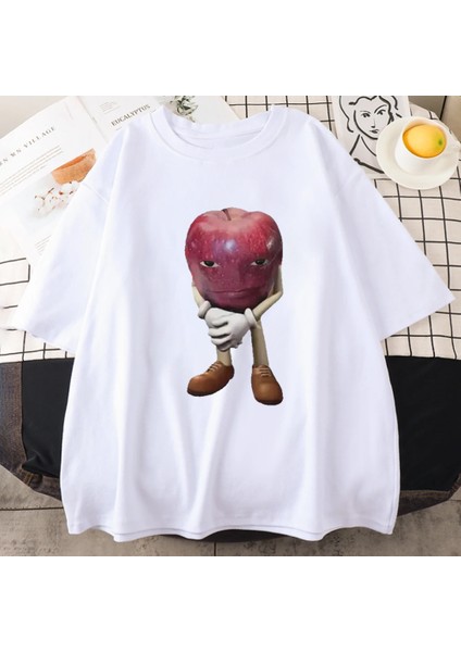 Vintage Apple Tasarım Grafik T Shirt Erkek Kadın Komik Y2K T-Shirt Hip Hop Streewear 100% Pam