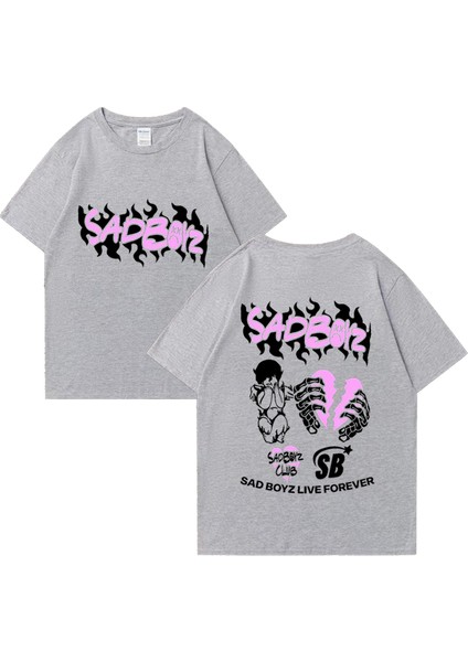 Junior H Sad Boyz Grafik T-Shirt Erkek Kadın Harajuku Yüksek Kalite Kısa Kollu Sokak H