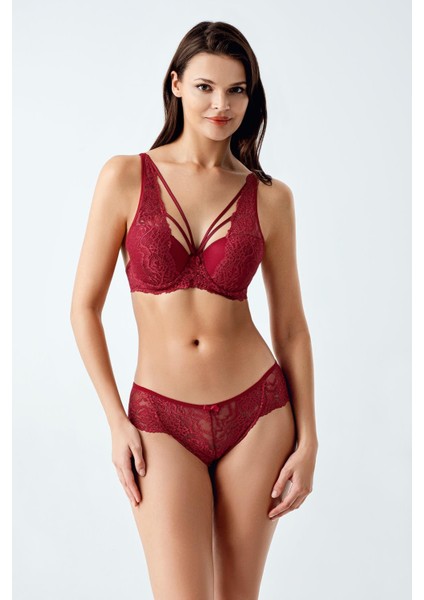 4082 Bordo Renk Dolgulu Sütyen Külot 2li Takım