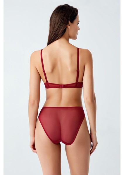6120 Bordo Renk Dolgulu Sütyen Takım Ip Detaylı 2li Takım fiyatları