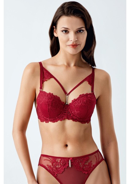 6120 Bordo Renk Dolgulu Sütyen Takım Ip Detaylı 2li Takım modelleri