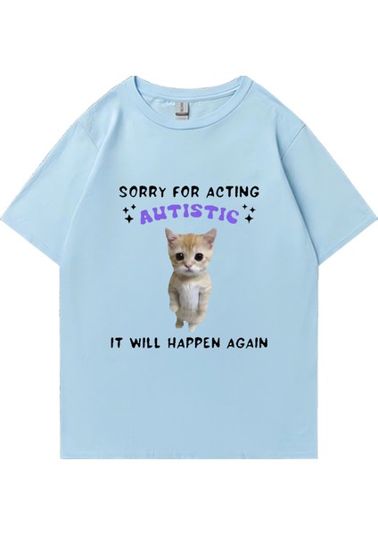Sıcak Satış Otizm Kedi Komik Grafik Baskı T-Shirt Erkek Kadın Casual Tops Kısa Kollu Giysiler