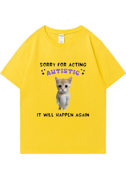 Sıcak Satış Otizm Kedi Komik Grafik Baskı T-Shirt Erkek Kadın Casual Tops Kısa Kollu Giysiler