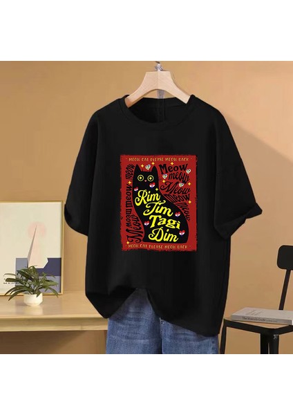 Bebek Lazanya Harajuku Kedi Grafik T-Shirt Erkek Kadın Rahat Hip Hop Streetwear Büyük Boy Kıs