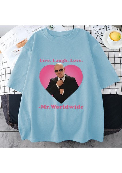 Canlı Gülmek Aşk Sayın Dünya Çapında Pitbull Grafik T Shirt Moda Hip Hop Kısa Kollu Tişört Un