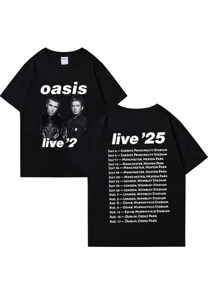 Oasis Canlı 25 Tur Grafik T-Shirt Adam Kadın Sıcak Satış 100% Pamuk Rahat O-Boyun Kısa Kollu
