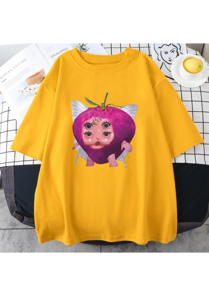 Melanie Martinez Çilek Sevimli Grafik T Shirt Yeni Erkek Kadın's Kawaii Gevşek Giysiler Kısa