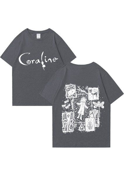 Coraline Film Grafik Vintage T Erkek Kadın Moda Vintage Streetwear Büyük Boy % 10