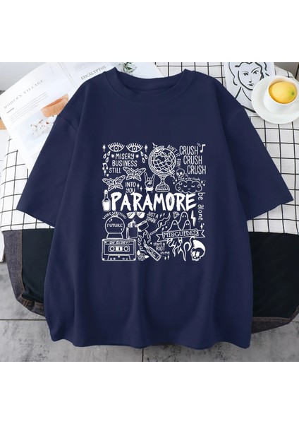 Rock Band Paramore Doodle Sanat Tur Vintage Albümü Baskı T Shirt Rahat Sokak Hip Hop Top