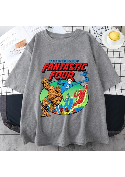 Sıcak Retro Fantastik 4 Vintage Grafik T Shirt Kadın Erkekler Yüksek Kaliteli Rahat Saf Pamuk