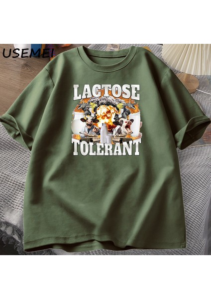 Laktoz Toleranslı T Shirt Erkek Kısa Kollu Tee Üstleri Harajuku Boy Baskılı T Shirt Meme Tshi