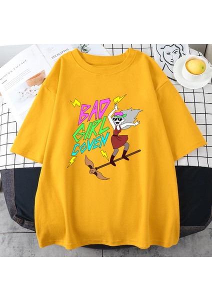 Kötü Kız Cadılar Bayramı Kadın Erkekler Harajuku Grafik T Shirt Yüksek Kalite Rahat Saf Pamuk