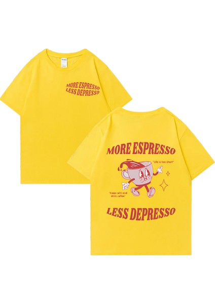 Daha Espresso Az Depresso Meme T Shirt Komik Erkek Kadın Vintage Karikatür T-Shirt Pop Art Pa