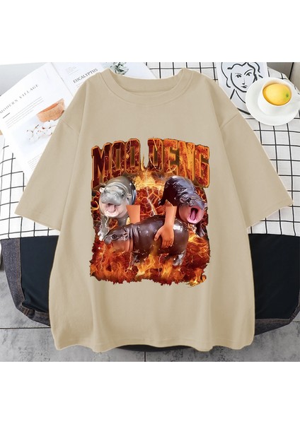 Sıcak Vintage Bebek Hippo Moo Deng Tutun Ben Aşırı Uyarılmış Komik Meme T-Shirt Erkek Kadın T