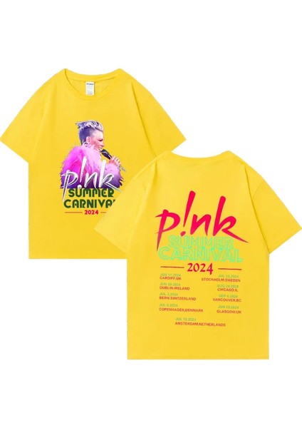 Pembe Şarkıcı Yaz Karnaval Tur Konser P!nk Grafik Kısa Kollu % Pamuk Tee Boy