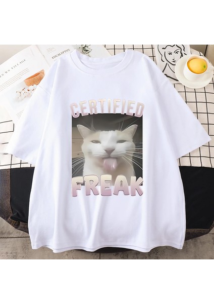 Sertifikalı Çılgın Komik Kedi Meme T Shirt Kadın Erkek Sıcak Satış Kalça Hopt-Shirt St