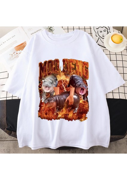 Sıcak Vintage Bebek Hippo Moo Deng Tutun Ben Aşırı Uyarılmış Komik Meme T-Shirt Erkek Kadın T