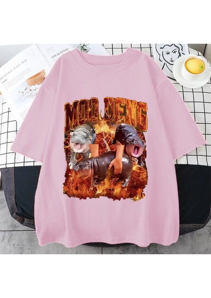 Sıcak Vintage Bebek Hippo Moo Deng Tutun Ben Aşırı Uyarılmış Komik Meme T-Shirt Erkek Kadın T