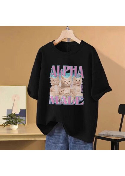 Yenı Sevimli Kedi Grafik T-Shirt Erkek Kadın Komik Kısa Kollu T-Shirt Büyük Boy Casual T