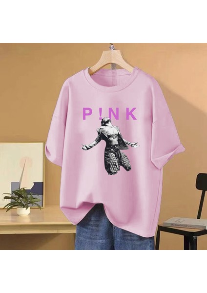 Vintage Pembe P!nk Şarkıcı O-Boyun T Shirt Yaz Erkek Kadın Hip Hop Streetwear Boy Saf Pa