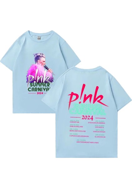 Pembe Şarkıcı Yaz Karnaval Tur Konser P!nk Grafik Kısa Kollu % Pamuk Tee Boy