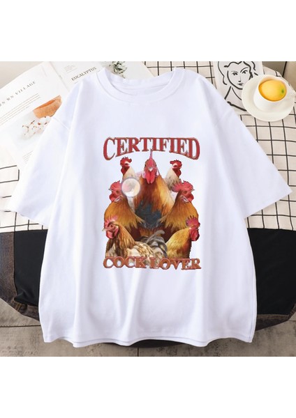 Komik Tavuk Meme Grafik T-Shirt Erkek Kadın Klasik Yüksek Kaliteli Giyim % Pamuk Te