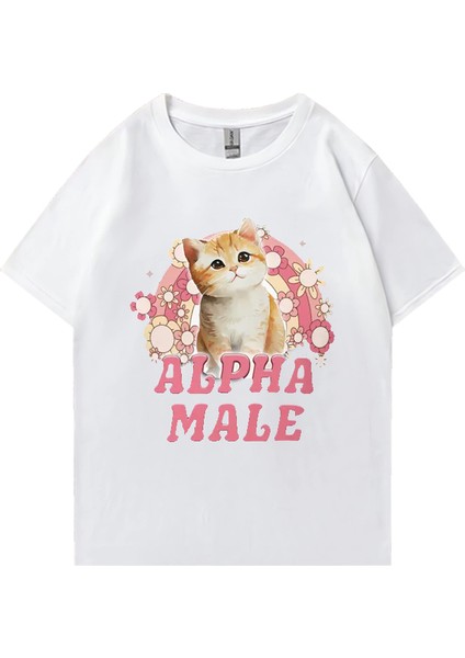 Alfa Erkek Sevimli Yavru Gökkuşağı Grafik T Shirt Erkek Kadın Komik Kedi Günlük Tişört Moda P