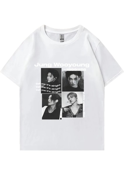 Bts Ateez Wooyoung Grafik Siyah Tişört Erkek Kadın Moda Vintage Boy Kısa Kollu T Shirt