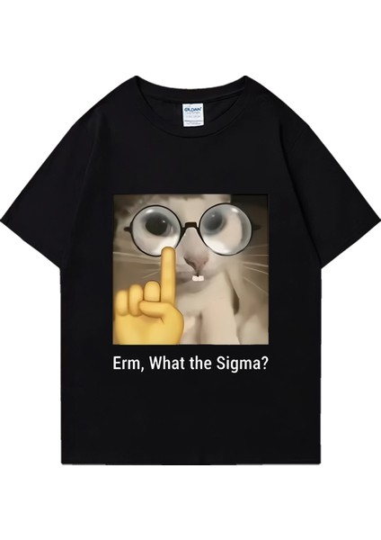 Erm, What The Sigma? Meme Funny T-Shirts Silly Cat Humor Print T Shirt Men Women Cute Vintage