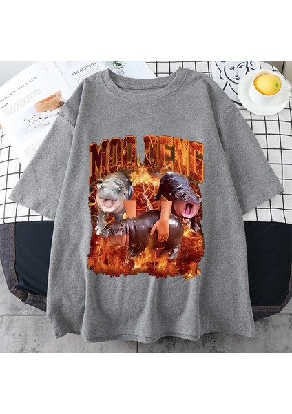 Sıcak Vintage Bebek Hippo Moo Deng Tutun Ben Aşırı Uyarılmış Komik Meme T-Shirt Erkek Kadın T