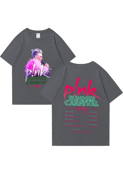 Pembe Şarkıcı Yaz Karnaval Tur Konser P!nk Grafik Kısa Kollu % Pamuk Tee Boy